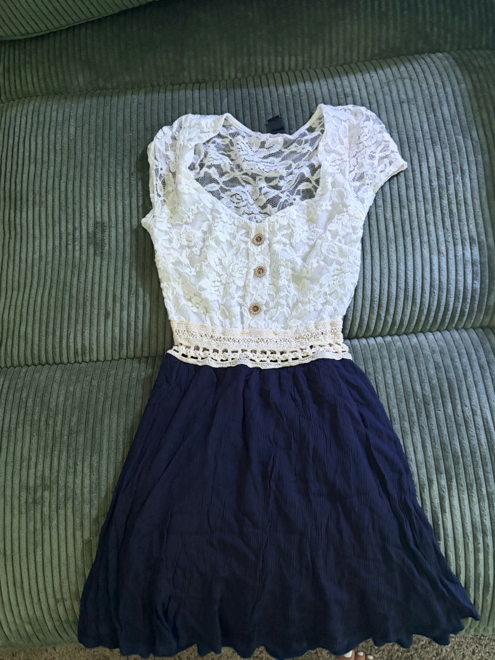 Windsor Navy Skirt with White Lace Bodice Dress